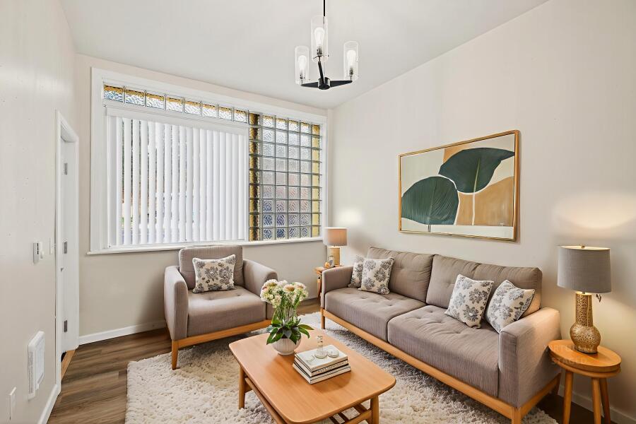 Unit 3 living room, virtually staged